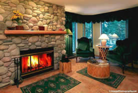 A cozy, wood-burning fireplace for one unit.